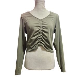 Women's Flex Shirred Cropped Long Sleeve T-Shirt All in Motion Moss Green XL